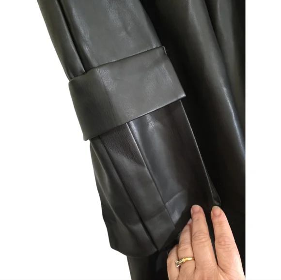 Maniere De Voir Leather Pleated Cargo Trousers in Black 12 Wide-Leg Avante Garde - Picture 5 of 9
